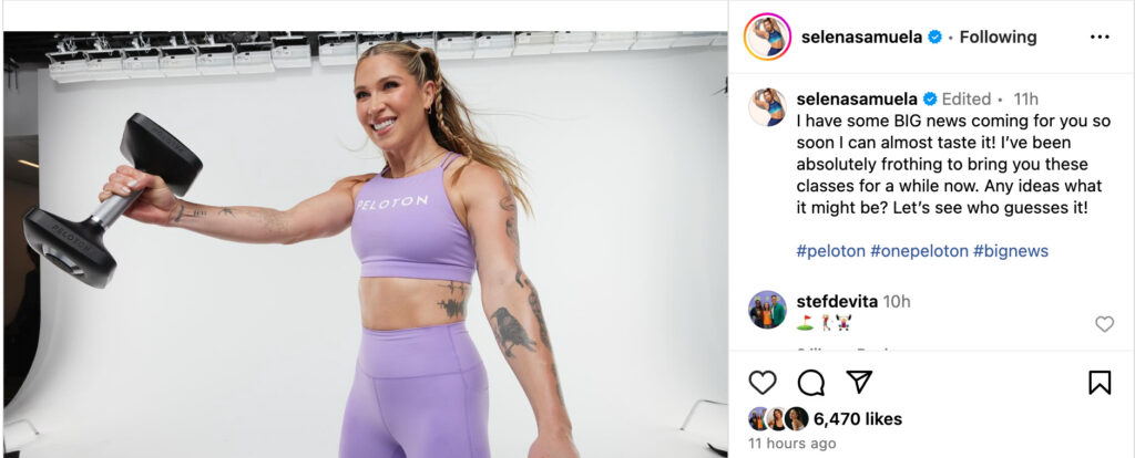 Selena Samuela's Instagram post announcing new content on the way.